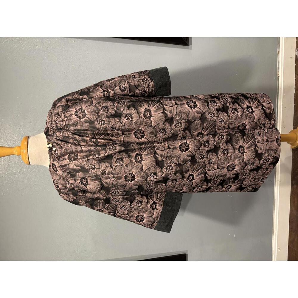 Exquisite BURU Brocade Swing Coat | Pink Black Floral Jacquard | Size Small